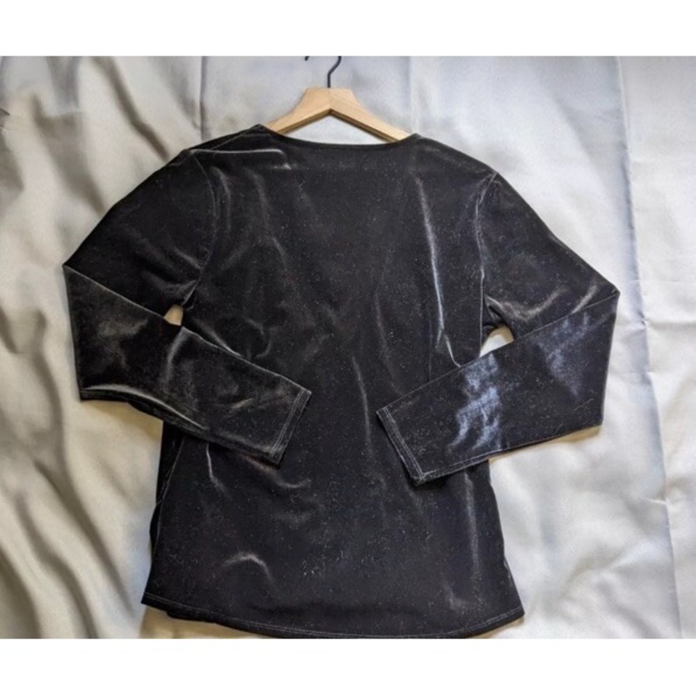 Sundance Black Velour Top L Faux Wrap Stretch Whimsigoth Boho Chic Classic - Picture 4 of 13